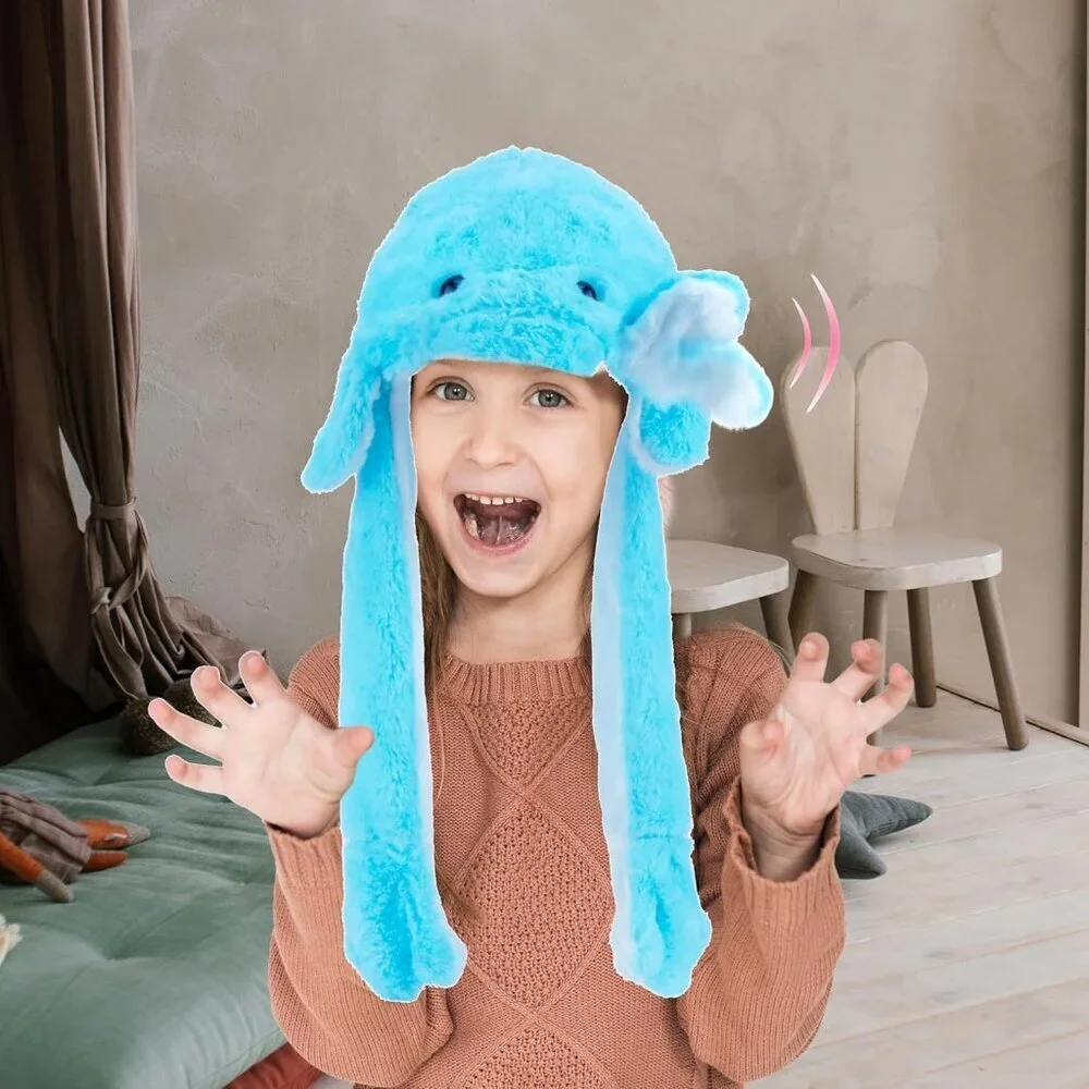 Kids Dolphin Animal Hat with Ears Moving Jumping Pop Up Beating Plush Holiday
